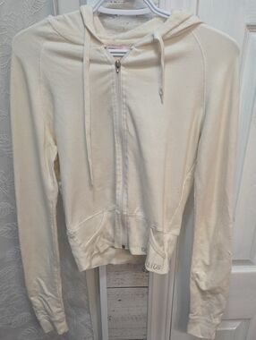 Off-Limits Bedazzled Cream Zip-Up Hoodie with Drawstring Hood
